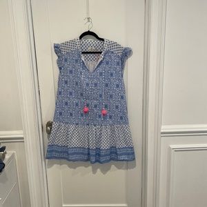 Vineyard Vines Blue White Dress Coverup with Pink Tassel Size M